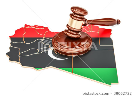 Wooden Gavel on map of Libya, 3D rendering Wooden Gavel on map of Libya, 3D rendering 39062722