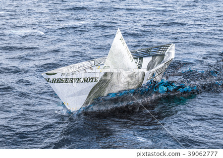 Dollar Ship swimming in the sea. 3D rendering Dollar Ship swimming in the sea. 3D rendering 39062777