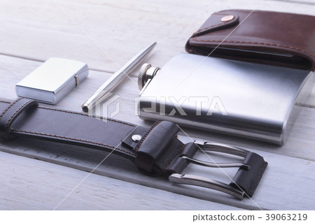 Gadgets and accessories for men on light wooden 39063219