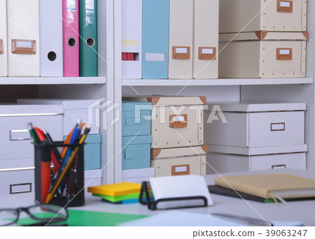 Modern office interior with tables, chairs and 39063247