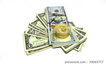 Pile of one dollar bills and one hundred bill and Pile of one dollar bills and one hundred bill and 39064757