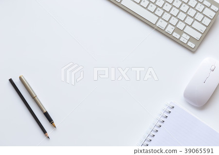 White desk office with laptop smartphone and other White desk office with laptop smartphone and other 39065591