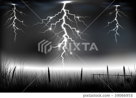 Lightning storm with on a dark background - Stock Illustration ...