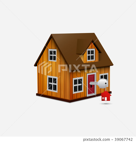 House with key and red house trinket in keyhole 39067742
