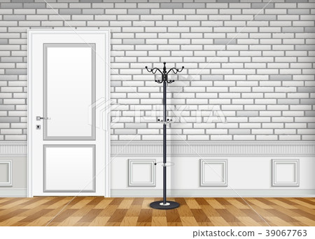 White brick wall with a closed door and lantern White brick wall with a closed door and lantern 39067763