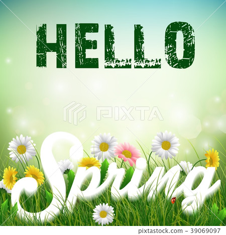 Spring background with word Spring in the grass an 39069097