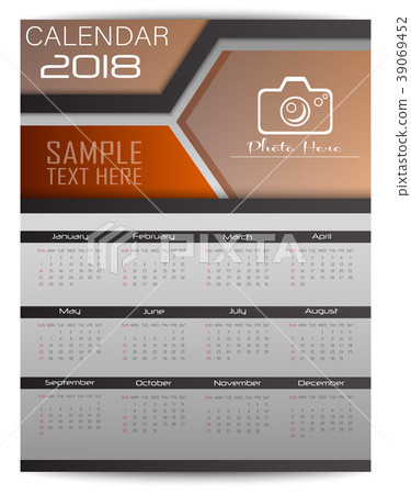 Calendar for 2018 Year. Design template with place Calendar for 2018 Year. Design template with place 39069452