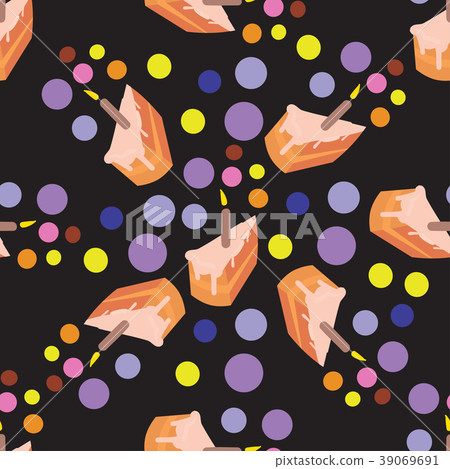 Cake pattern with colored dots on a black. Cake pattern with colored dots on a black. 39069691