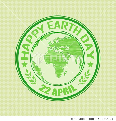 Green grunge rubber stamp with the text Happy Eart 39070004