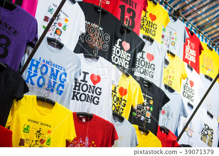 T-shirt in shop at Ladies market T-shirt in shop at Ladies market 39071379