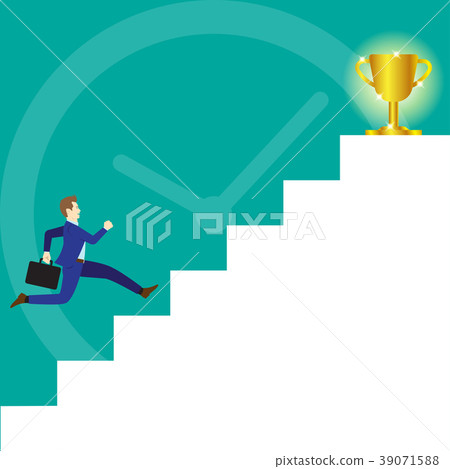 Businessman Running On Stairs To Trophy Businessman Running On Stairs To Trophy 39071588