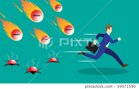 Businessman Running From Negativity Meteors Businessman Running From Negativity Meteors 39071590
