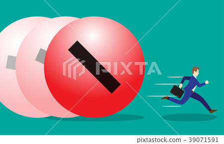 Businessman Running From Big Negativity Steel Ball Businessman Running From Big Negativity Steel Ball 39071591