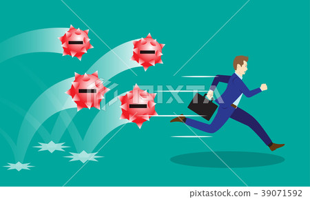 Businessman Running From Negativity Spiky Balls Businessman Running From Negativity Spiky Balls 39071592