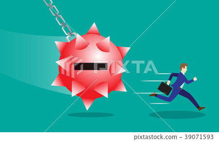 Businessman Running From Negativity Wecking Balls 39071593