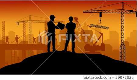 Construction worker at work with worker standing 39072023