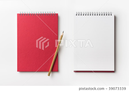 Top view of spiral notebook and color pencil Top view of spiral notebook and color pencil 39073339