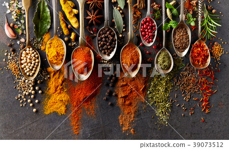 Spices on black background Spices on black background 39073512