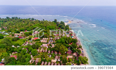 Aerial view of the blue water coast line. Aerial view of the blue water coast line. 39073564