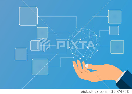 Business man holding circle global network connect 39074708