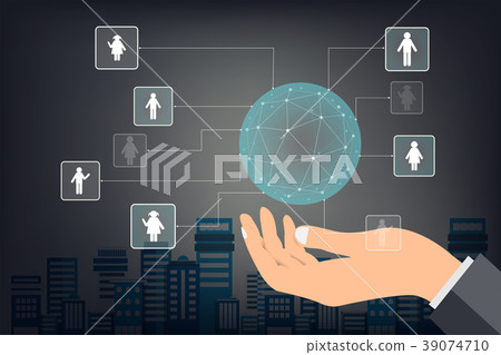 Business man holding circle global network connect 39074710
