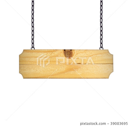 Wooden sign hanging on a chain isolated on white Wooden sign hanging on a chain isolated on white 39083695