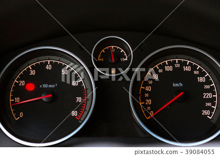 Car dashboard. Tachometer, speedometer and fuel 39084055