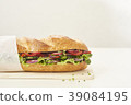 close up of fresh sandwich on plate of wood 39084195