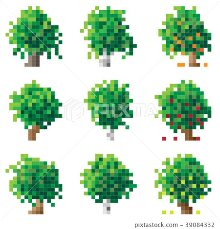 Set of pixel tree(birch, oak, apple-tree). Set of pixel tree(birch, oak, apple-tree). 39084332
