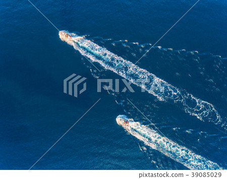 Yacht at the sea. Aerial view of luxury ship 39085029