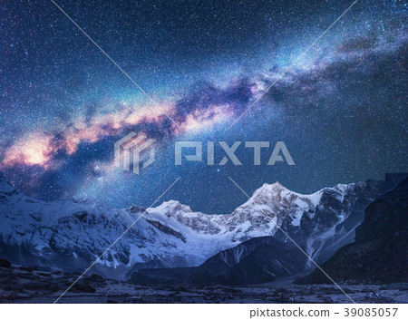 Space. Night landscapw with Milky Way and mountains 39085057