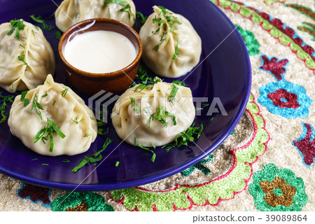 Dumplings, Manti - traditional meat dish of Central Asia, Turkey, Mongolia, Korea.. 39089864