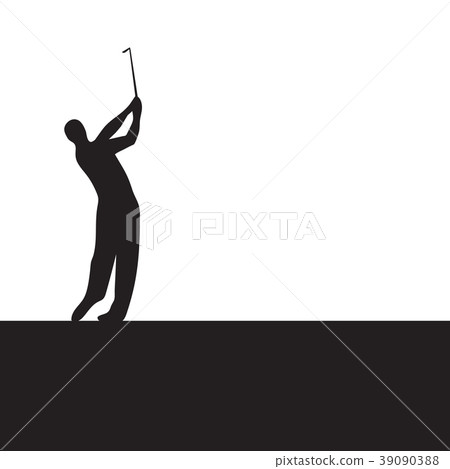 Golfer swinging iron for golf tournament ticket Golfer swinging iron for golf tournament ticket 39090388