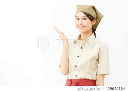 Woman eating and drinking 39096184