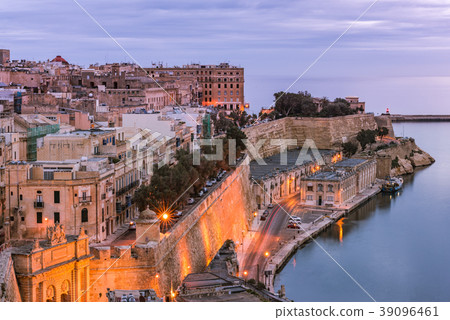 Illuminated Valletta skyline at evening,Malta Illuminated Valletta skyline at evening,Malta 39096461