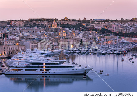 Birgu at evening and luxury yachts in harbor,Malta 39096463