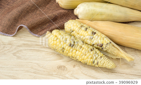 Fresh waxy corn on a wooden table. Fresh waxy corn on a wooden table. 39096929