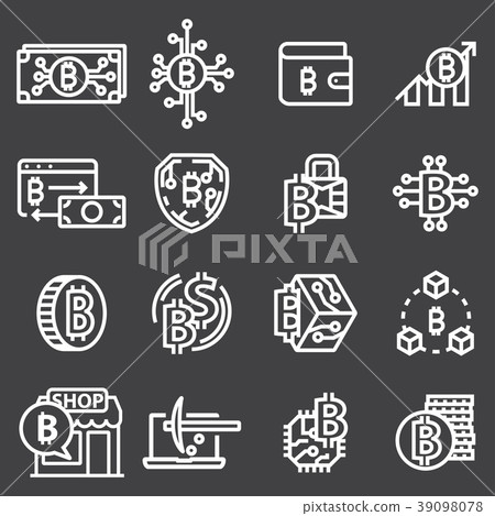 Set of Thin Line Stroke Vector Bitcoin Icons.-插圖素材 [39098078] - PIXTA圖庫
