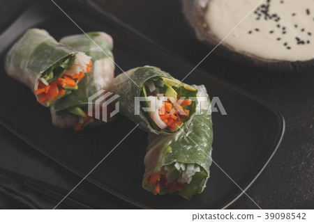 Fresh handmade vegan asian spring rolls Fresh handmade vegan asian spring rolls 39098542