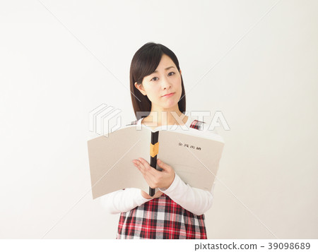 Troubled woman looking at a cash register 39098689