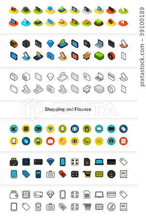 Set of icons in different style - isometric flat 39100189