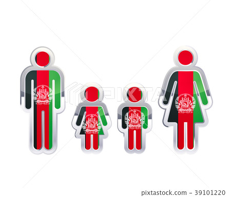Glossy metal badge icon in man, woman and 39101220