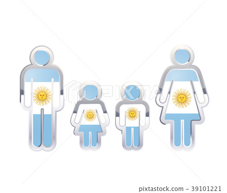 Glossy metal badge icon in man, woman and 39101221