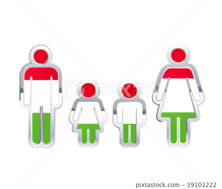 Glossy metal badge icon in man, woman and 39101222