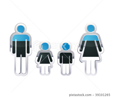 Glossy metal badge icon in man, woman and 39101265