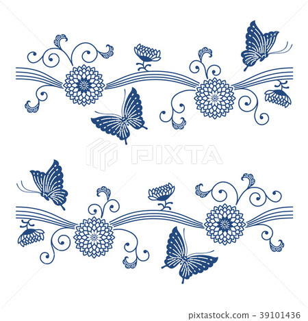 Japanese style pattern of butterfly and flower 39101436