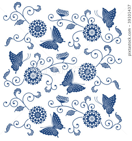 Japanese style pattern illustration of butterfly and flower 39101437