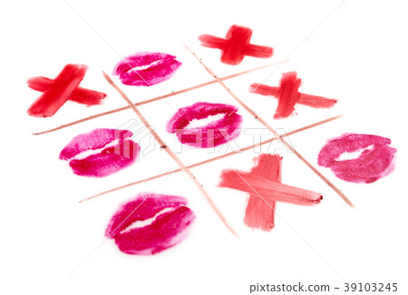 view of tic-tac-toe with black crosses and lips view of tic-tac-toe with black crosses and lips 39103245