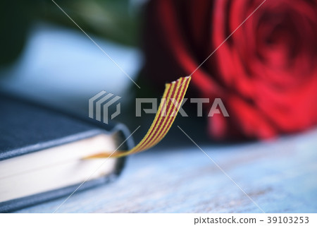 red rose, catalan flag and book 39103253
