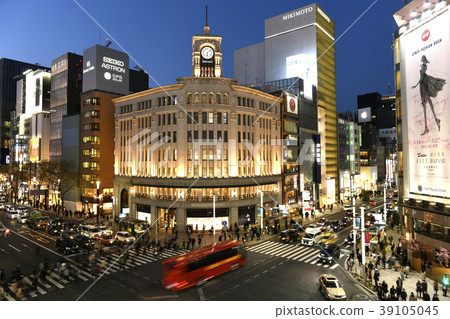 日本東京城市景觀銀座城市景觀 夜景 照片素材 圖片 圖庫